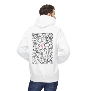 Black Doodles Hoodie with red logo, Unisex sweater
