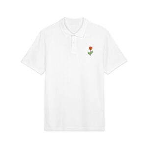 Embroidered Minimal Tulip Polo Shirt, Floral Embroidered Collared Top, Classic Button-down Tee