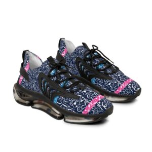 Navy Doodle Pattern Men's Mesh Sneakers | Pink Accent Athletic Shoes